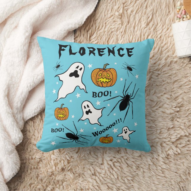 Personalized Halloween Ghosts, Pumpkins and Spider Cushion (Blanket)