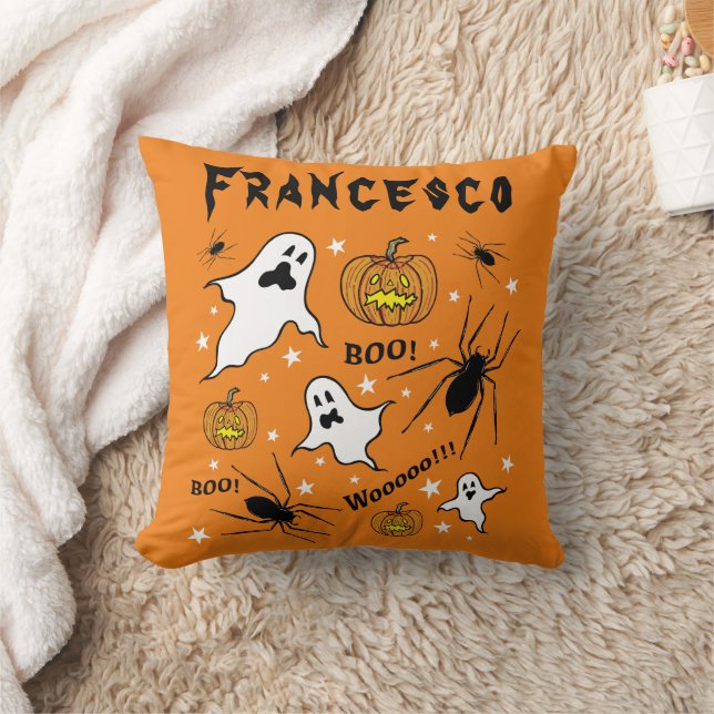 Personalized Halloween Ghosts, Pumpkins and Spider Cushion (Blanket)