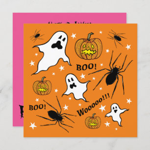 Personalized Halloween Ghosts, Pumpkins and Spider Invitation