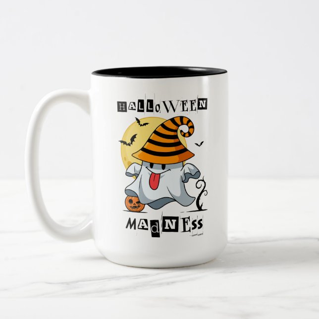 PERSONALIZED HALLOWEEN MADNESS WITH CUTE GHOST  Two-Tone COFFEE MUG (Left)