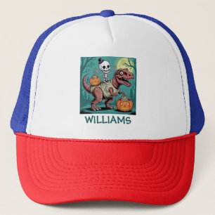 Personalized Halloween Skeleton Riding Dinosaur Trucker Hat