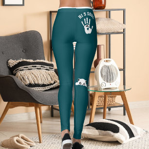 Personalized Hand Cat Pet Dark Teal White Stripes Leggings