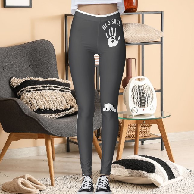 Personalized Hand Cat Pet Grey White Stripes Gift Leggings (Creator Uploaded)