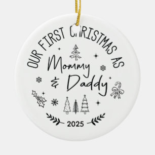Personalized Hand Drawn First Christmas as Mom and Ceramic Tree Decoration