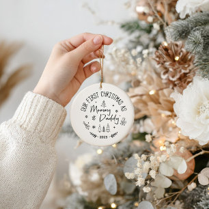 Personalized Hand Drawn First Christmas as Mom and Ornament