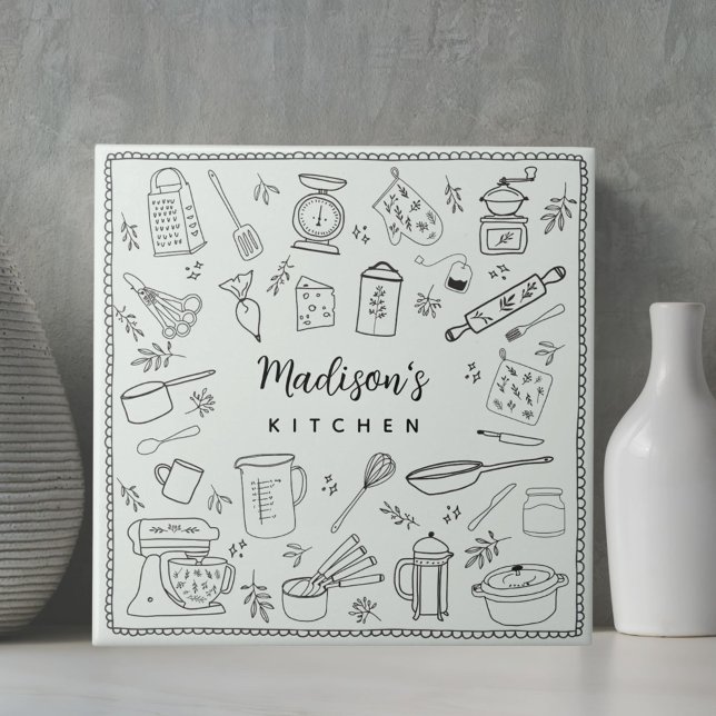 Personalized Hand Drawn Kitchen Cooking Utensils  Tile (In situ)