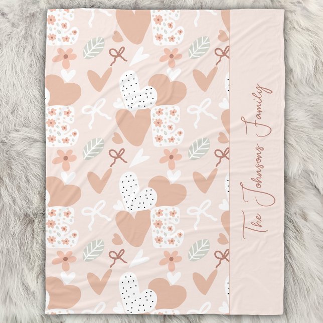 Personalized hand drawn, love, ribbons and hearts  fleece blanket (Creator Uploaded)