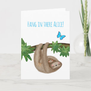 Personalized 'hang in there' mom & baby sloth card