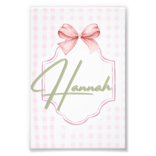 Personalized Hannah Baby Girl Nursery Bow&Gingham Photo Print