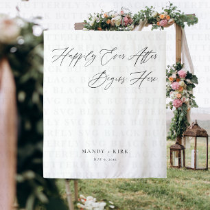 Personalized Happily Ever After Wedding Backdrop Tapestry