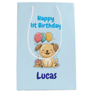 Personalized Happy 1st Birthday Gift Wrap, Puppy, Medium Gift Bag
