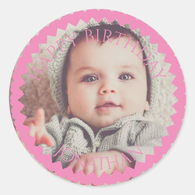 Personalized Happy Birthday add your photo name Classic Round Sticker (Front)