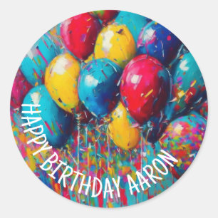 Personalized Happy Birthday Balloons Classic Round Sticker