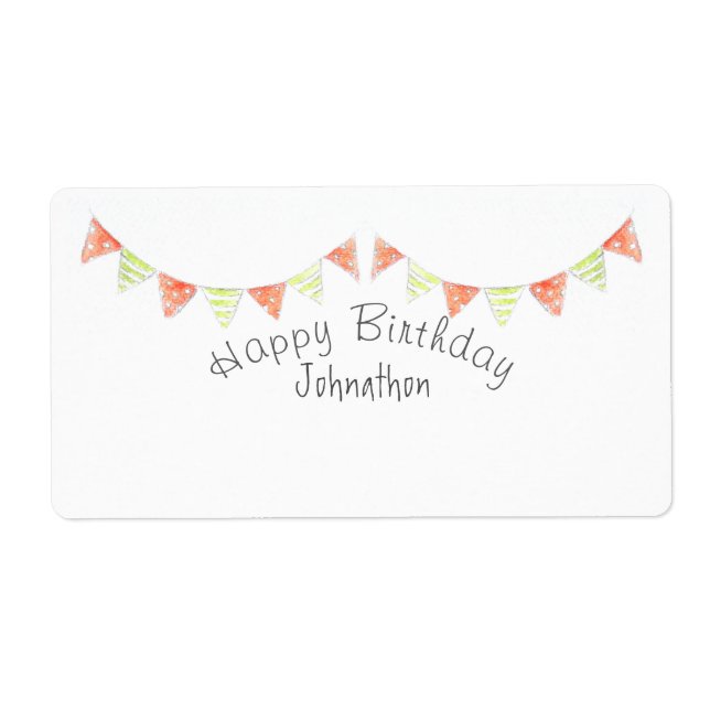 Personalized happy birthday bunting gift labels (Front)