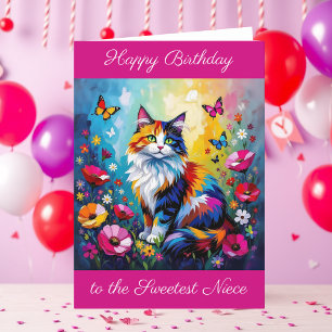 Personalized Happy Birthday for Niece Cute Cat Card