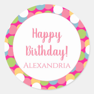Personalized Happy Birthday Fun Colorful Classic Round Sticker