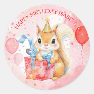 Personalized Happy Birthday Girl's Squirrel  Classic Round Sticker