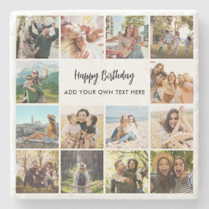 Personalized Happy Birthday Photo Collage Stone Coaster