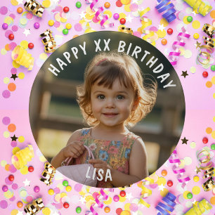 Personalized Happy Birthday Photo Name and Age 6 Cm Round Badge