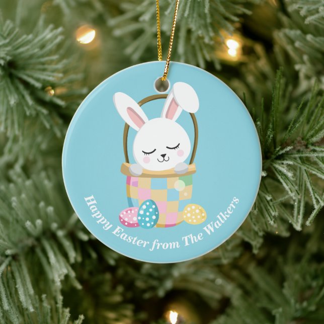 Personalized Happy Easter Bunny Baby Blue Ceramic Tree Decoration (Tree)