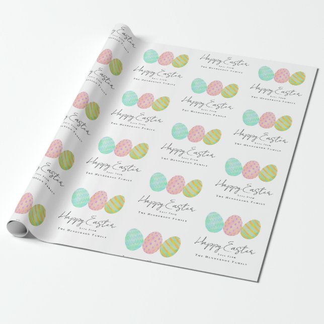 Personalized Happy Easter Eggs Watercolor Wrapping Paper (Unrolled)