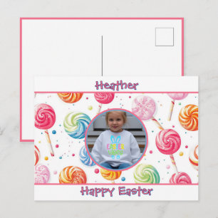 Personalized Happy Easter Lollipop Candy Photo Postcard