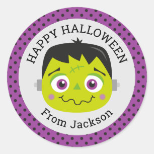 Personalized Happy Halloween Monster Round Sticker