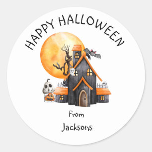 Personalized Happy Halloween with Cute Ghost Classic Round Sticker