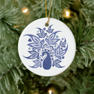 Personalized Happy Holidays Peacock Ceramic Tree Decoration