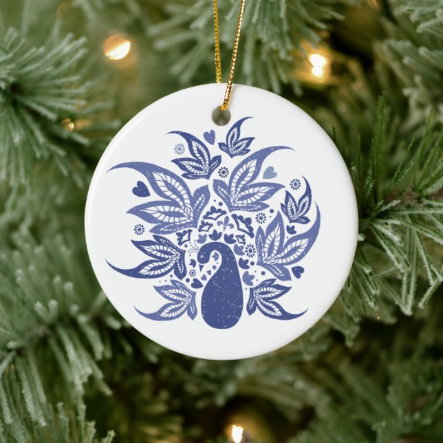 Personalized Happy Holidays Peacock Ceramic Tree Decoration (Tree)