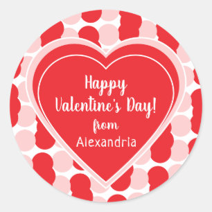 Personalized Happy Pink and Red Valentine's Day Classic Round Sticker