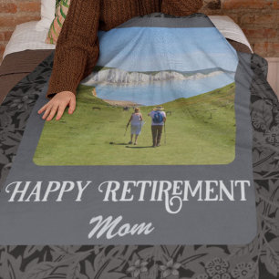 Personalized Happy Retirement Gifts for Mom Gray Fleece Blanket