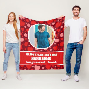 Personalized Happy Valentine's Day Handsome Photo Fleece Blanket