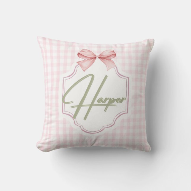 Personalized Harper Baby Girl Nursery Bow&Gingham  Cushion (Front)