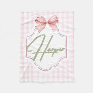 Personalized Harper Baby Girl Nursery Bow&Gingham Fleece Blanket