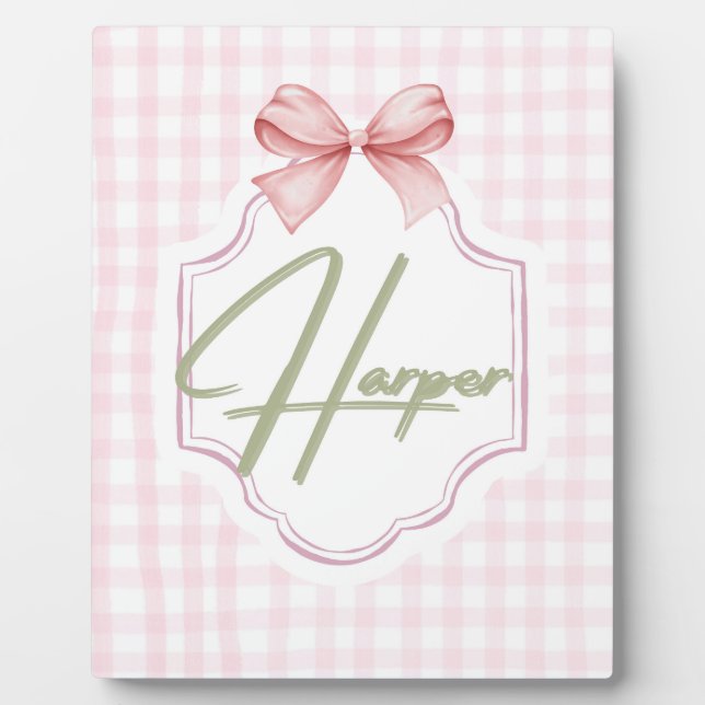 Personalized Harper Baby Girl Nursery Bow&Gingham  Plaque (Front)
