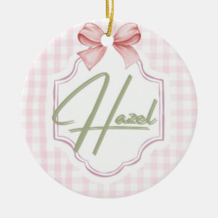 Personalized Hazel Baby Girl Nursery Bow&Gingham  Ceramic Tree Decoration