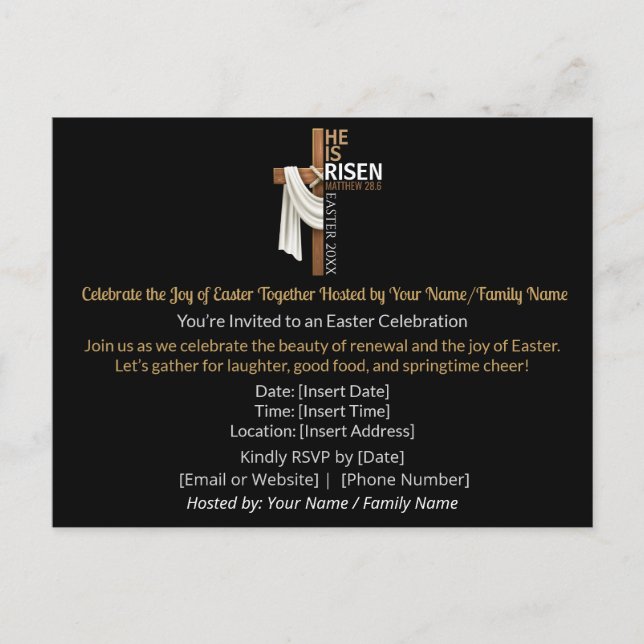 Personalized He Is Risen Easter Party Invitation Postcard (Front)