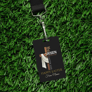 Personalized He Is Risen Happy Easter Add Name ID Badge