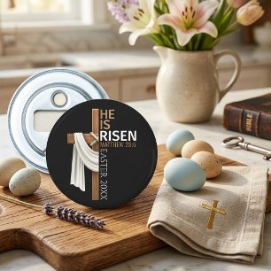 Personalized He Is Risen Vintage Easter Cross Bottle Opener