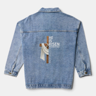 Personalized He Is Risen Vintage Easter Cross Denim Jacket