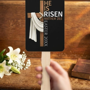 Personalized He Is Risen Vintage Easter Cross Hand Fan