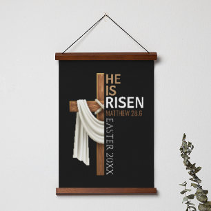 Personalized He Is Risen Vintage Easter Cross Hanging Tapestry