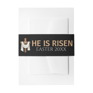 Personalized He Is Risen Vintage Easter Cross Invitation Belly Band