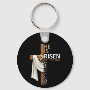 Personalized He Is Risen Vintage Easter Cross Key Ring