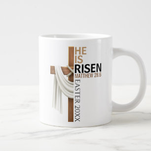 Personalized He Is Risen Vintage Easter Cross Large Coffee Mug