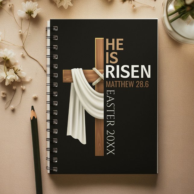 Personalized He Is Risen Vintage Easter Cross Notebook (Creator Uploaded)