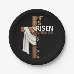 Personalized He Is Risen Vintage Easter Cross Paper Plate