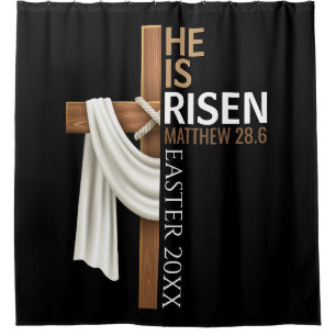 Personalized He Is Risen Vintage Easter Cross Shower Curtain