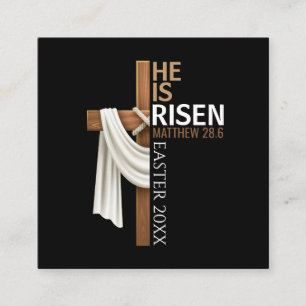 Personalized He Is Risen Vintage Easter Cross Square Business Card